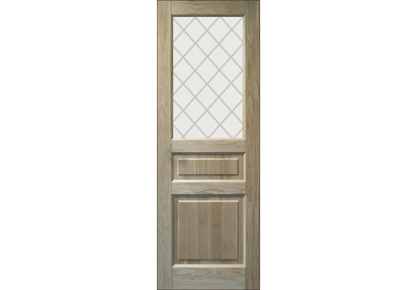 Дверь деревянная межкомнатная из массива бессучкового дуба, Классик, 3 филенки, со стеклом